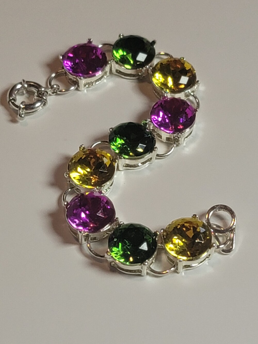 Pink, Green, Yellow Large Faceted Glass Crystal Bracelet